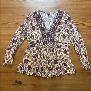 Torrid babydoll floral‎ print and embroidered long sleeve top SIZE 1/XL